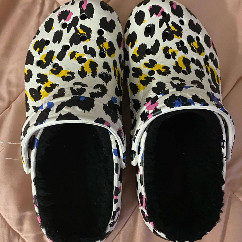 Rainbow Cheetah Fur Crocs